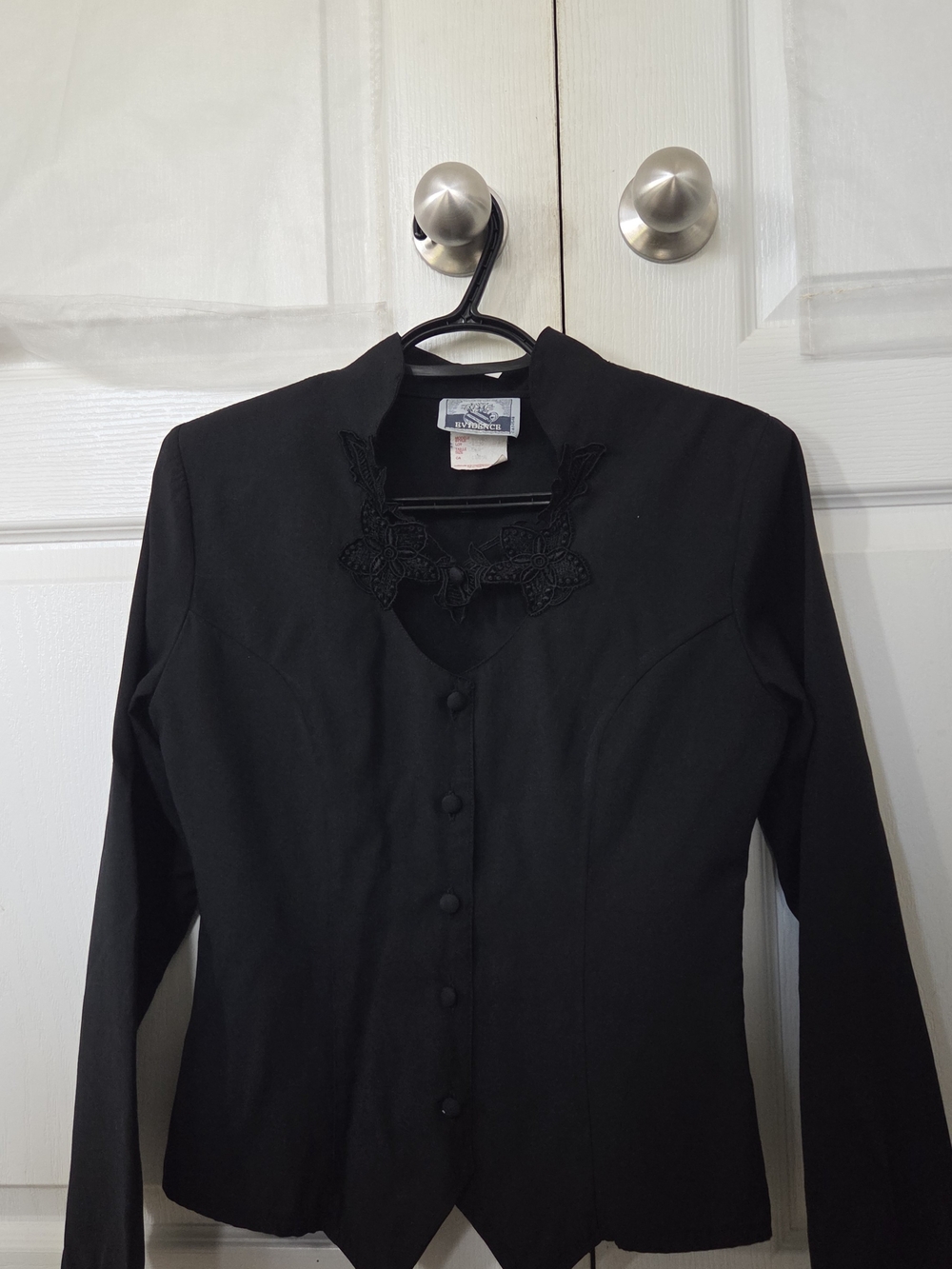Womens Black Button Up Blouse / Blazer With Lace Detail